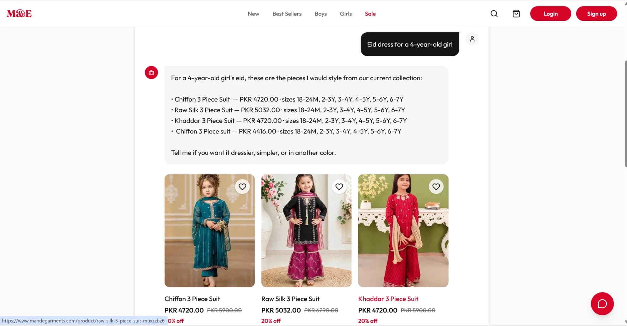 M&E Garments Storefront product screenshot